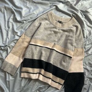 NAADAM Women's Striped Crew Neck Sweater - Gray, Cream, and Black